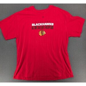 Majestic Chicago Blackhawks T-Shirt Men's 2XL Red NHL Hockey Tee Retro